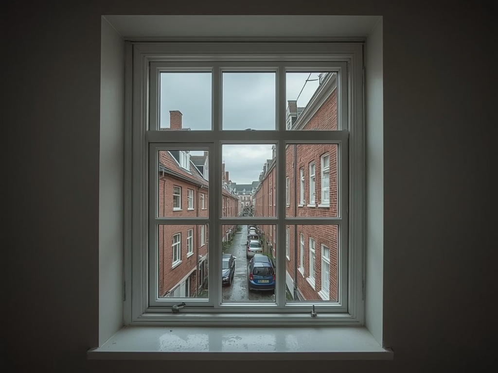 Interieur woonkamer Dongen met uitzicht door kunststof kozijnen op rustige woonstraat