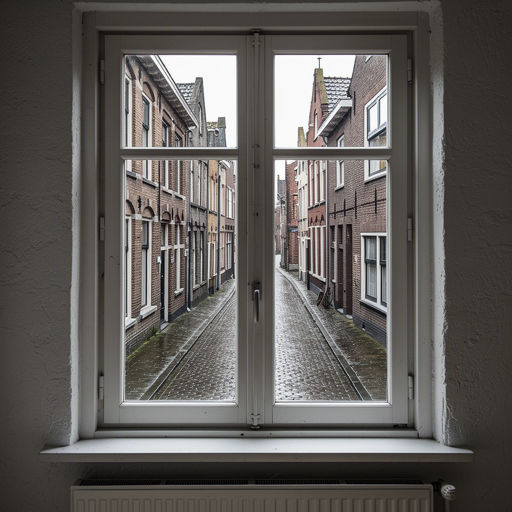 Interieur arbeiderswoning Breda met uitzicht door kunststof kozijnen op woonstraat