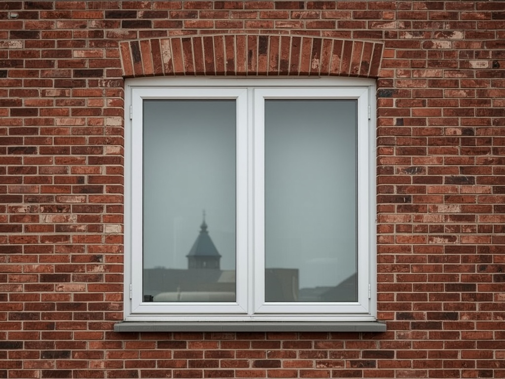 Detailopname van een wit kunststof kozijn op een rood bakstenen gevel in Gilze