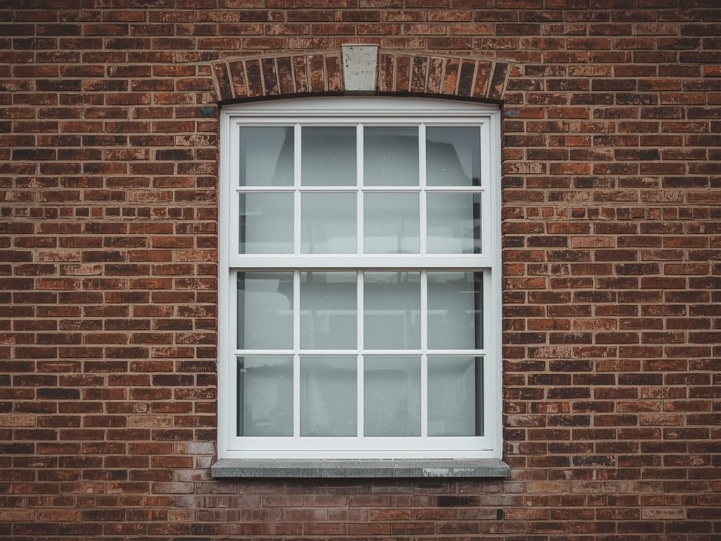Detailopname kunststof kozijn wit op donkere bakstenen gevel woning 's-Hertogenbosch