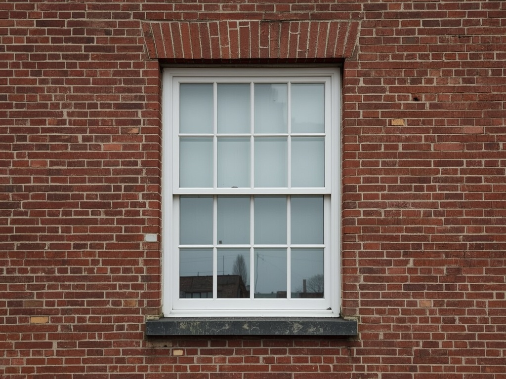 Close-up kunststof kozijn wit op donkere bakstenen arbeiderswoning gevel Breda