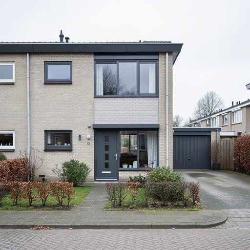 Moderne Oisterwijkse twee-onder-een-kapwoning met donkergrijze antraciet kunststof kozijnen