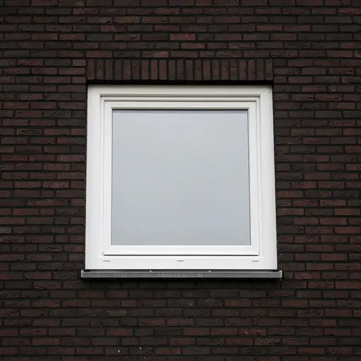 Close-up kunststof kozijn wit op donkere bakstenen arbeiderswoning gevel Tilburg