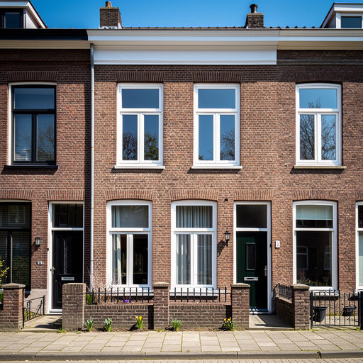 Kunststof kozijnen aan de voorgevel van een rijtjeshuis in Tilburg